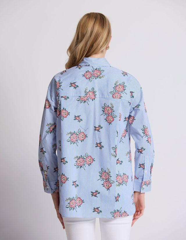 Estella Shirt - Floral Blue Stripe