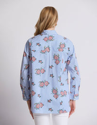 Estella Shirt - Floral Blue Stripe