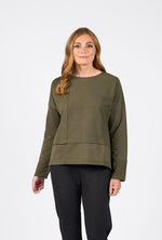 Long Sleeve Top with Reverse Detail - Olive