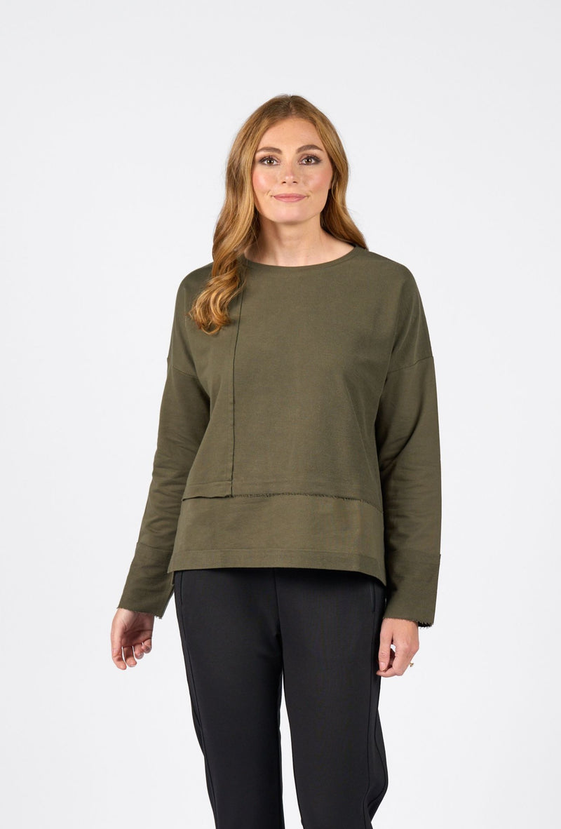 Long Sleeve Top with Reverse Detail - Olive