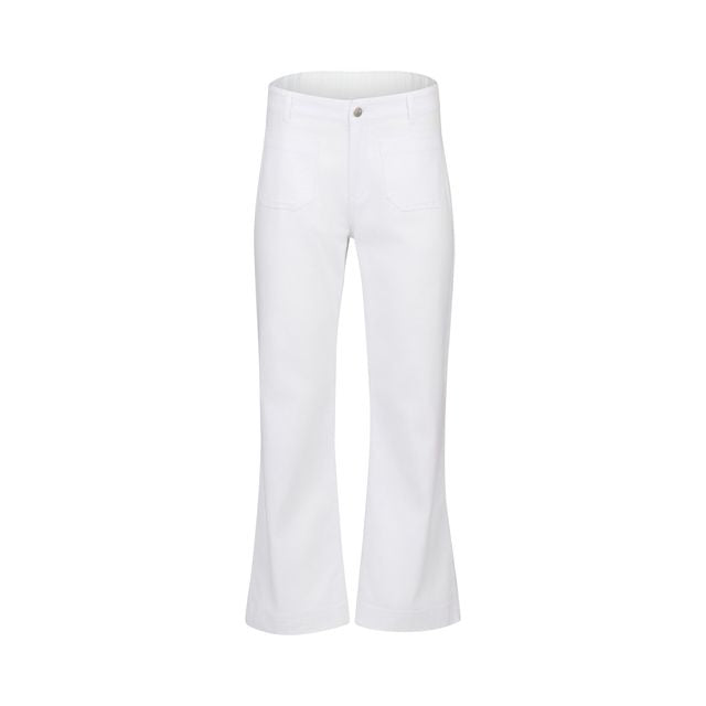 Straight Leg Ankle Grazer Jean w Front Patch Pockets - White Denim