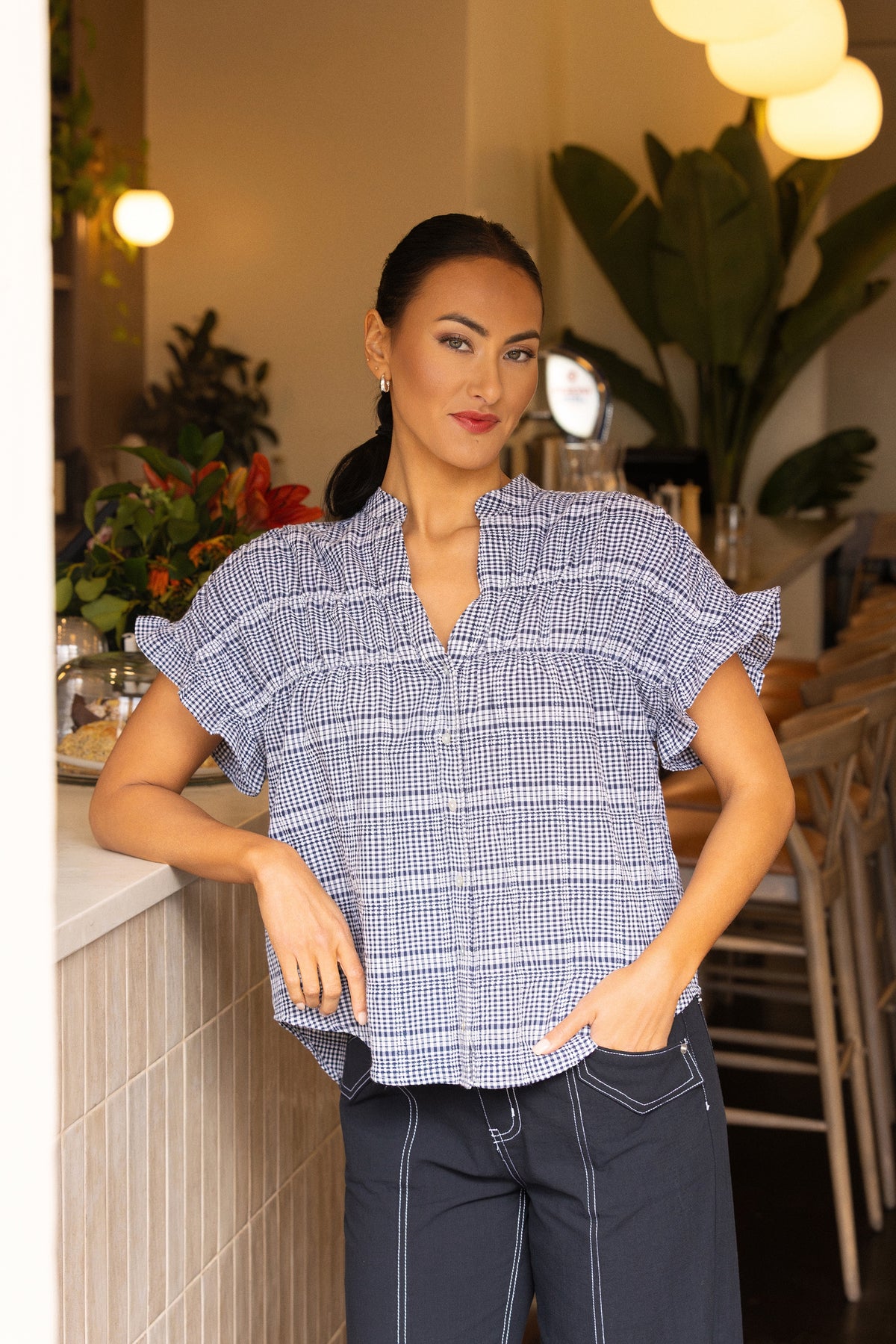 Addison Top / Ink Gingham