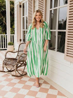 Spritz Stripe Dress - Green Briar/White Stripe