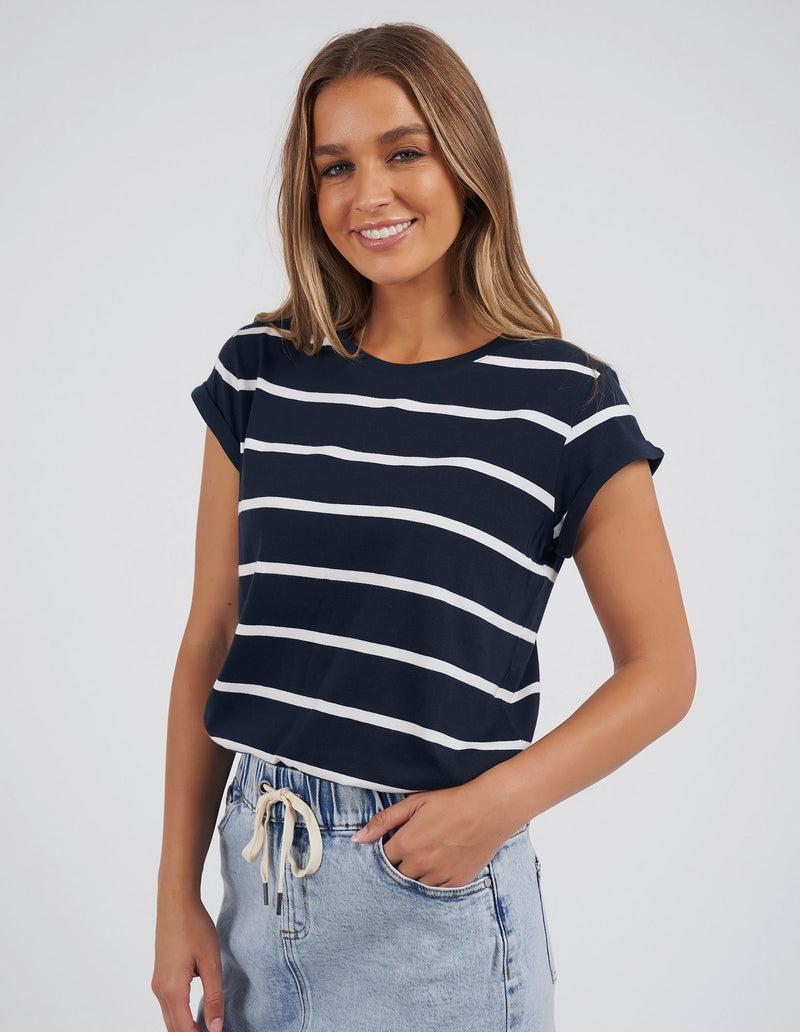 Manly Stripe Tee - Navy with White Stripe