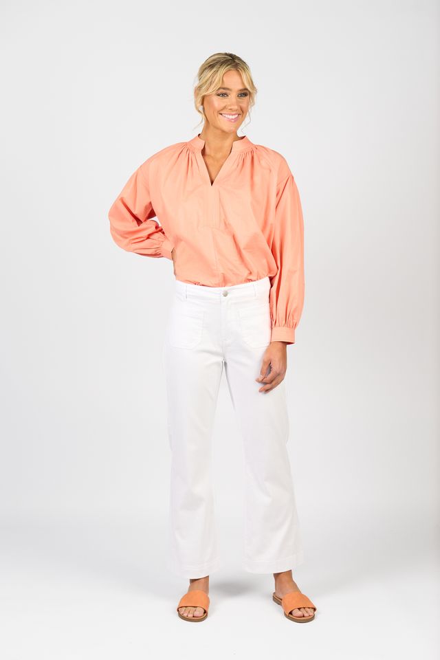 Straight Leg Ankle Grazer Jean w Front Patch Pockets - White Denim