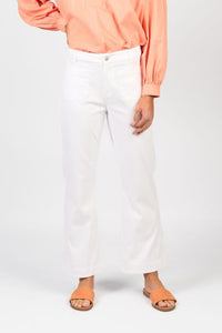 Straight Leg Ankle Grazer Jean w Front Patch Pockets - White Denim