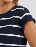 Manly Stripe Tee - Navy with White Stripe