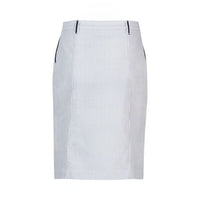 Knee Length Skirt with Contrast Buttons and Trim - Ink/White Stripe