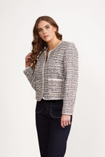 Collarless Short Jacket with Trim Detail - Galaxy