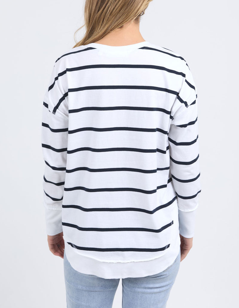 Farrah Stripe Long Sleeve - White/Navy Stripe