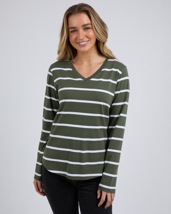 Manly Vee Stripe L/S Tee - Khaki