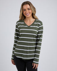 Manly Vee Stripe L/S Tee - Khaki