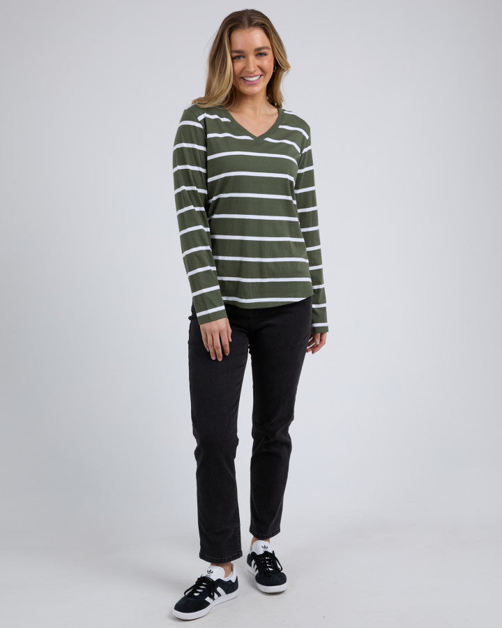 Manly Vee Stripe L/S Tee - Khaki