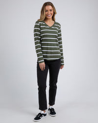 Manly Vee Stripe L/S Tee - Khaki