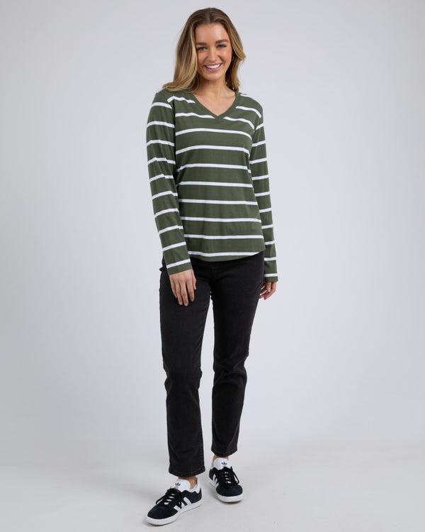 Manly Vee Stripe L/S Tee - Khaki