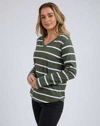 Manly Vee Stripe L/S Tee - Khaki