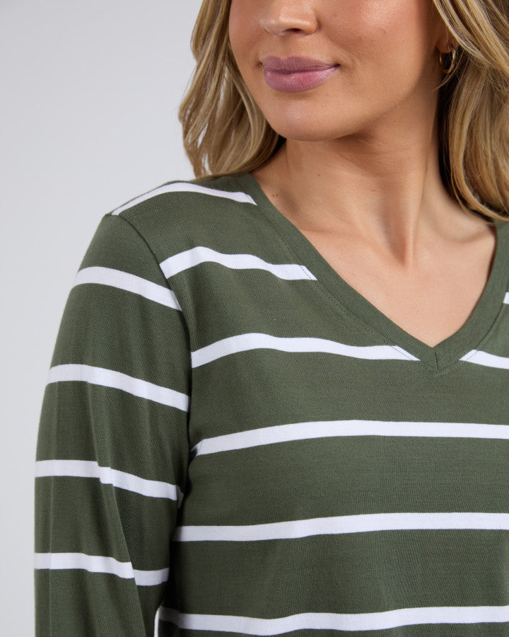 Manly Vee Stripe L/S Tee - Khaki