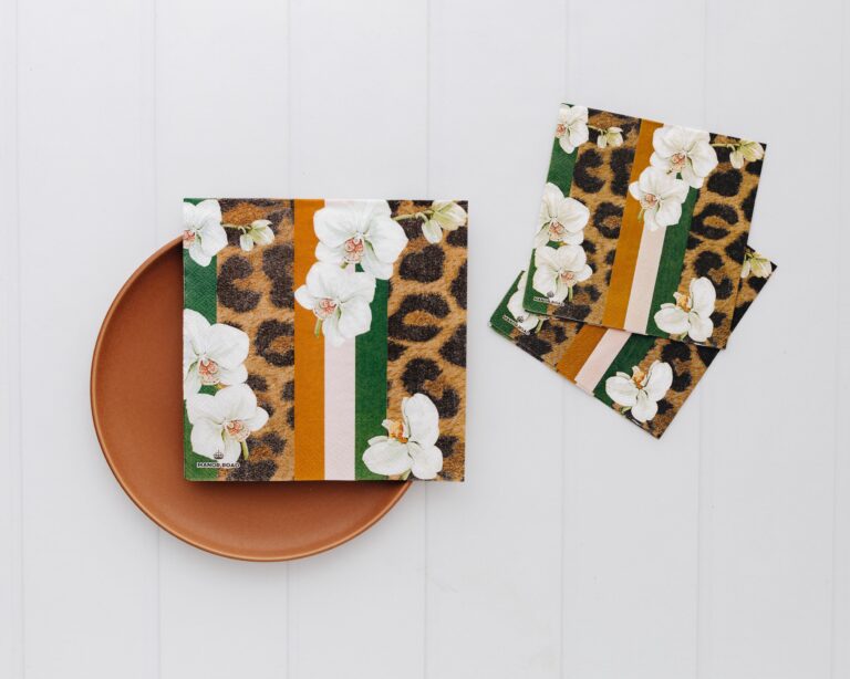 White Orchid & Leopard Napkins - Luncheon