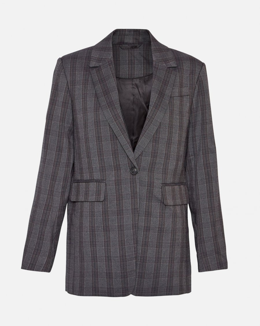 Calile Loose Blazer Check - Dark Grey