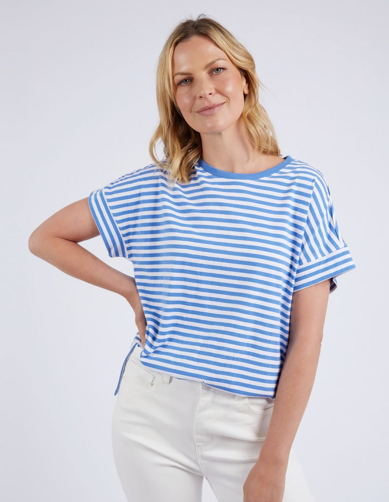 Yarra Stripe S/S Tee - Cerulean Blue & White Stripe