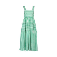 Sleeveless Tiered Dress with Wide Straps and Pockets - Clover Stripe