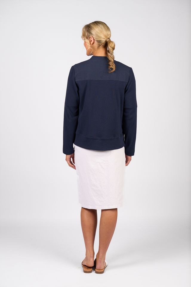 Zip Up Jacket with Knit Panels - Ink