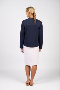 Zip Up Jacket with Knit Panels - Ink