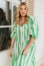 Spritz Stripe Dress - Green Briar/White Stripe