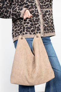 Classic Carry-All Shoulder Bag - Taupe Suedette