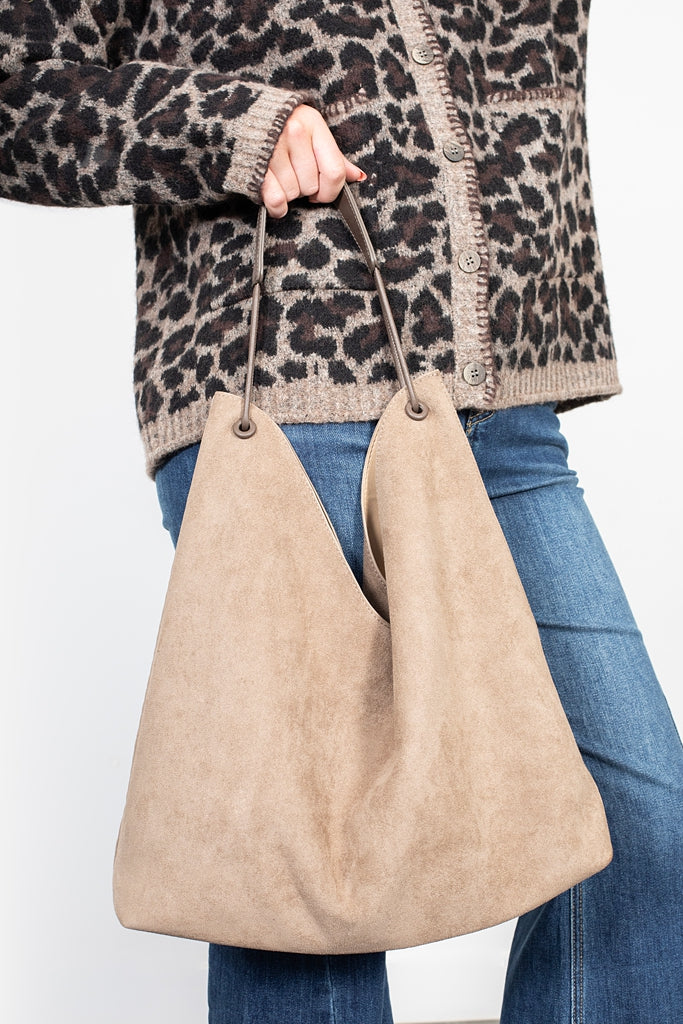Classic Carry-All Shoulder Bag - Taupe Suedette