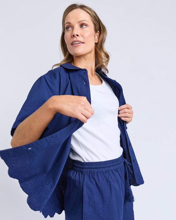 Odette Broderie Shirt - Depth Blue