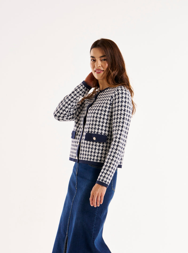 Lady Cardigan - Navy Houndstooth