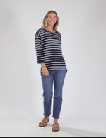 Annie 3/4 Slv Tee - Navy/White Stripe