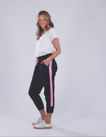 Brunch Pant - Side Tape - Navy with Neon Pink Tape