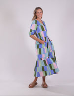 Odyssey Midi Dress - Blue/Green Print