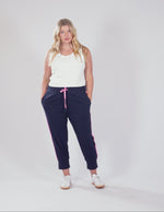 Brunch Pant - Side Tape - Navy with Neon Pink Tape