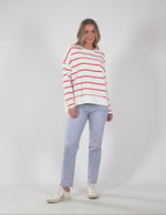 Jayne Stripe Throw On Top - White & Cayenne Stripe