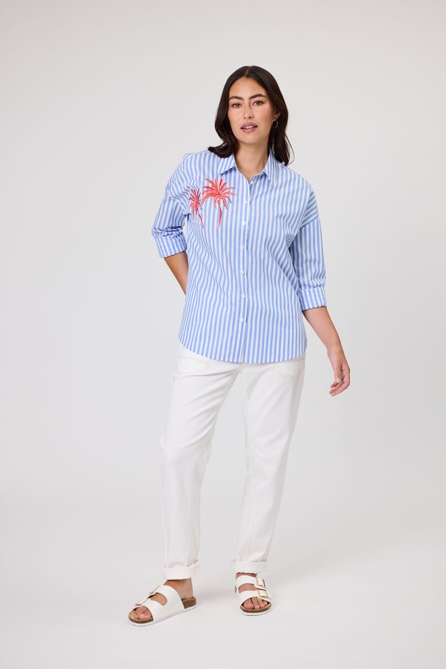 Lexie Embroidered Shirt - Blue Stripe
