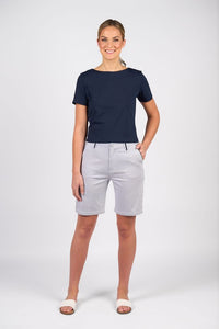 Slim Leg Above Knee Short with Contrast Trim - Ink/White Stripe