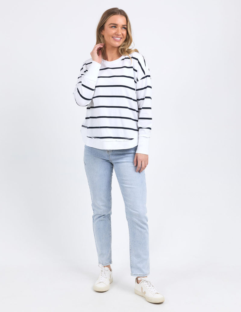 Farrah Stripe Long Sleeve - White/Navy Stripe