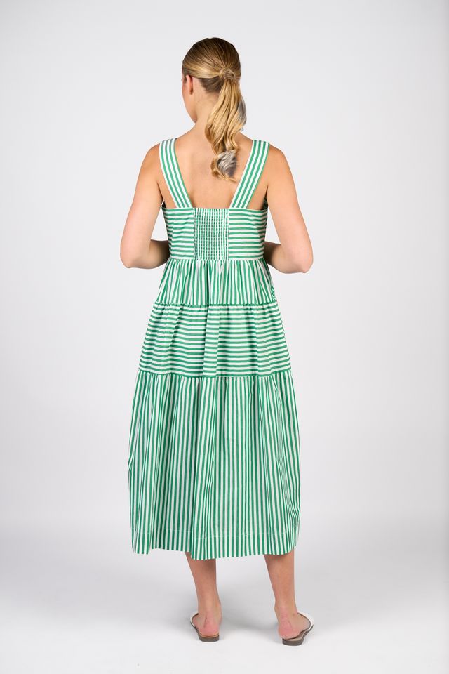 Sleeveless Tiered Dress with Wide Straps and Pockets - Clover Stripe