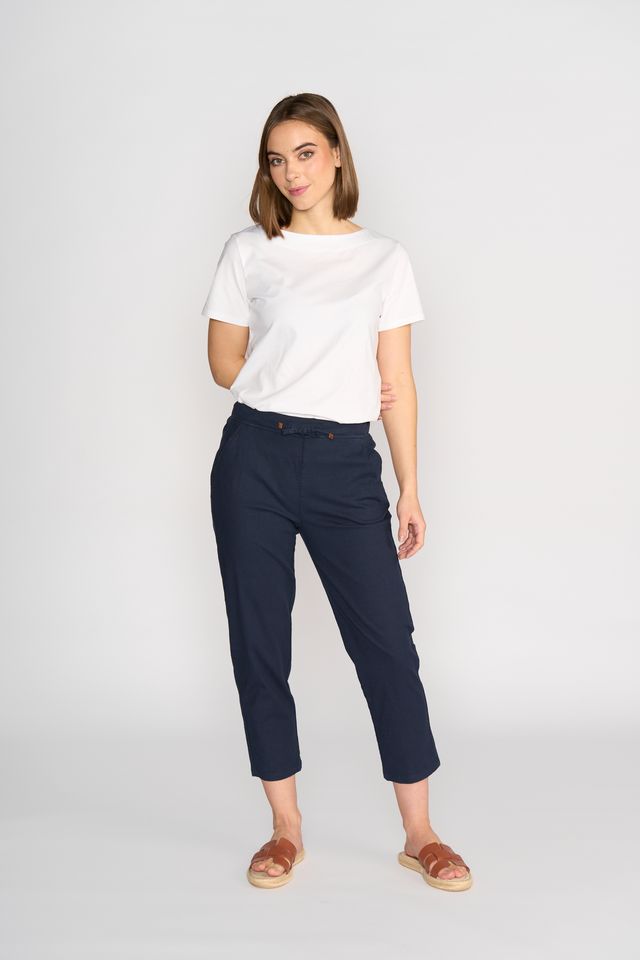 7/8 Length Slim Leg Elastic Waist Pant - Ink