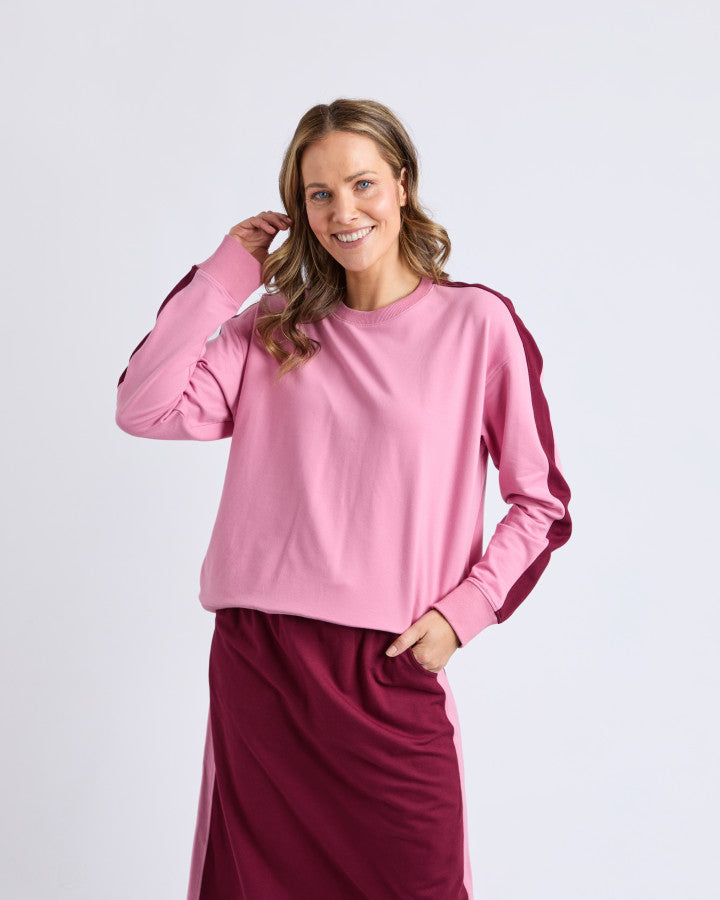 Sloane Fleece Crew - Quartz Pink/Plum Trim