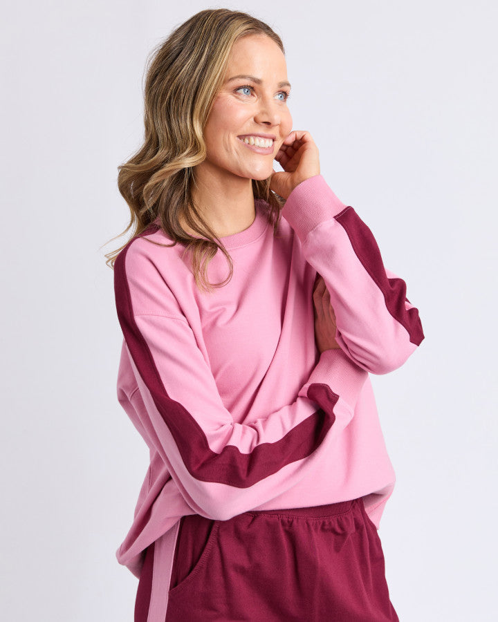 Sloane Fleece Crew - Quartz Pink/Plum Trim