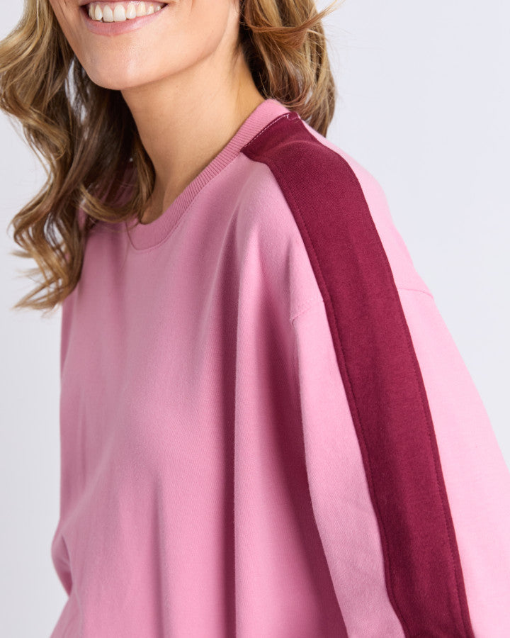 Sloane Fleece Crew - Quartz Pink/Plum Trim