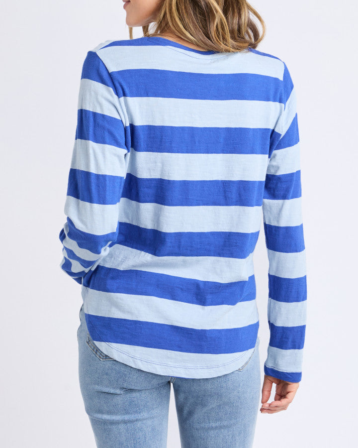 Spritz Stripe L/S Tee - Sky Blue/French Blue