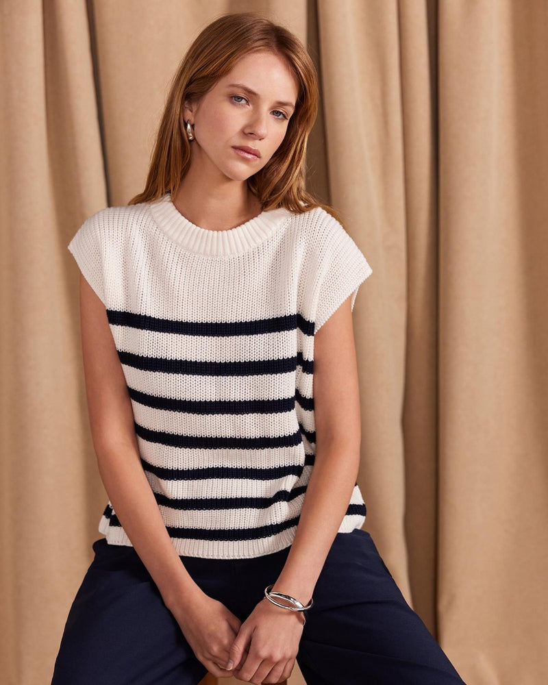 Sundown Stripe Knit - Cream/Navy