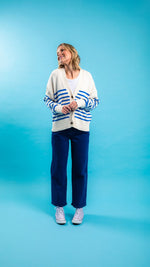 Mabel Stripe Cardi - Cerulean Blue/White Stripe