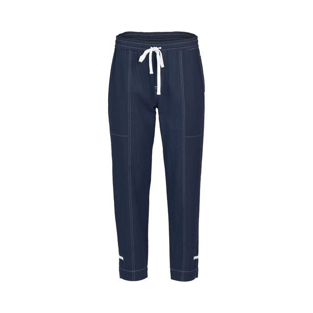 Relaxed Leg Ankle Grazer Pant with Contrast Trim & Stitching - Ink