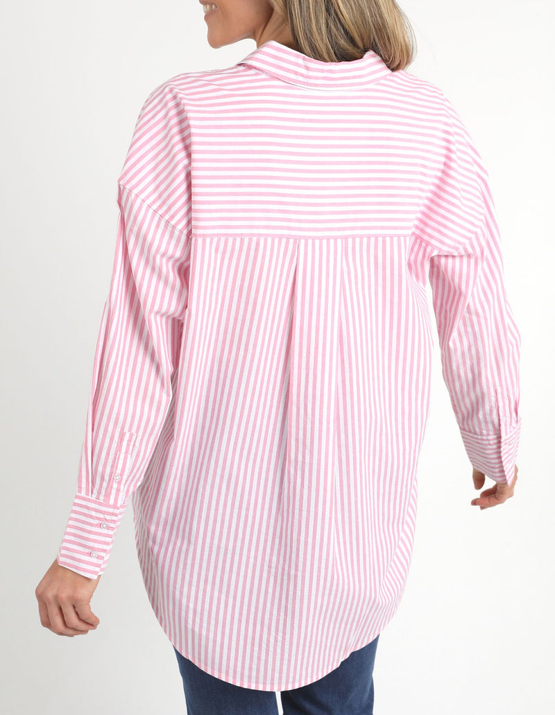 Delia Stripe Shirt - Strawberry Pink/White Stripe